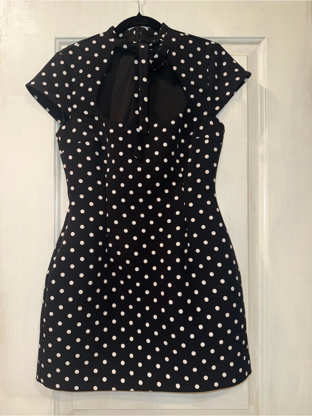 Zara Black Dress with White Polka Dots and Tie-Neck